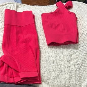 Women's Pink Ribbed Pants & Top Set